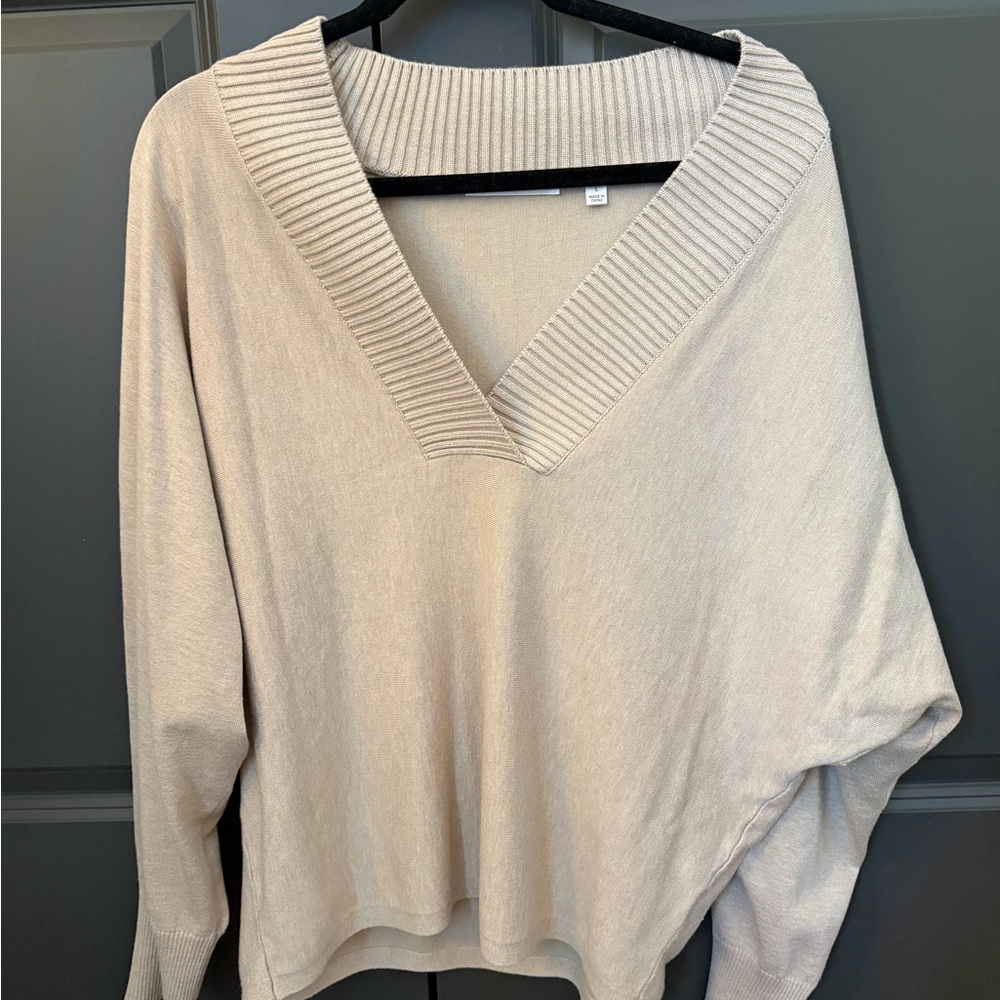 Cyrus Oversized V-Neck Knit Sweater in Beige